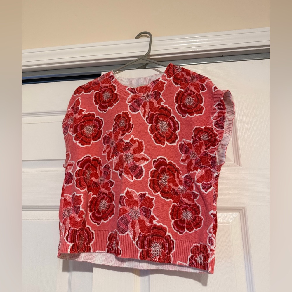 LOFT Pink and Red Floral Sweater